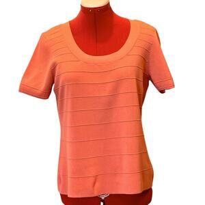 Cable & Gauge Coral Short Sleeve Knit Sweater Size XL Lightweight Scoop Neck Top